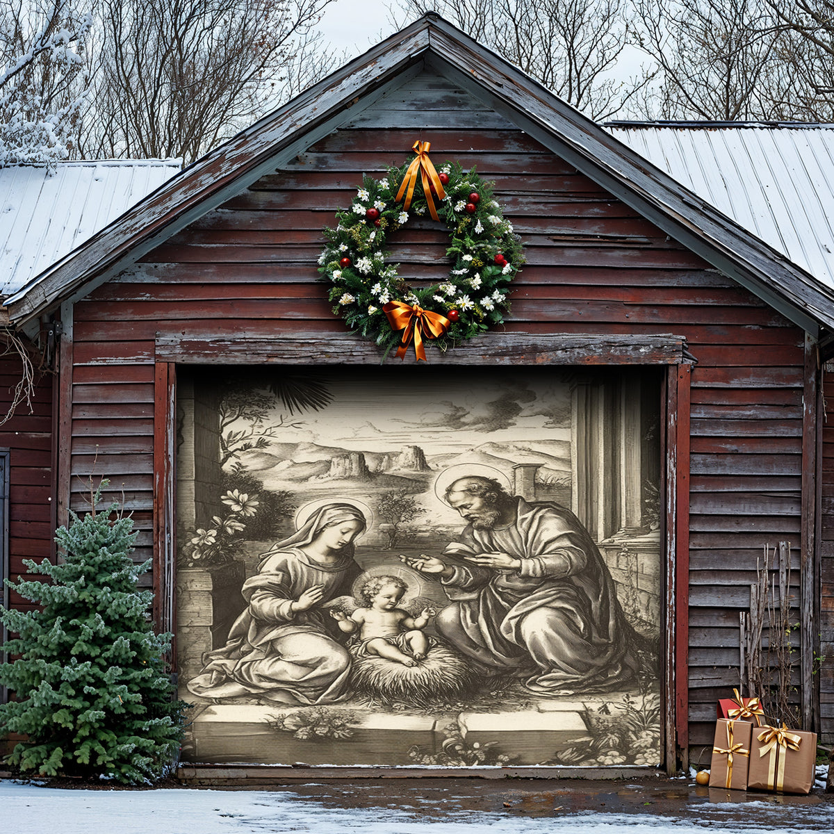 Lorva Christmas Holy Family Garage Door Banner Decoration Classical