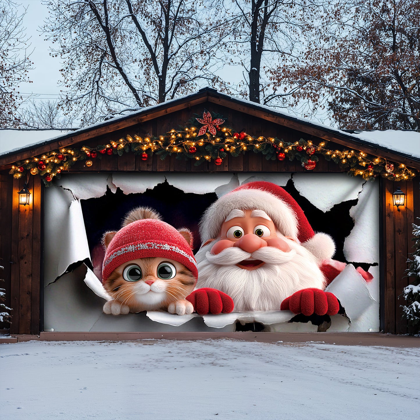 Lorva Christmas Garage Door Banner Decoration Cute Catmas