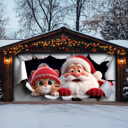 Lorva Christmas Garage Door Banner Decoration Cute Catmas