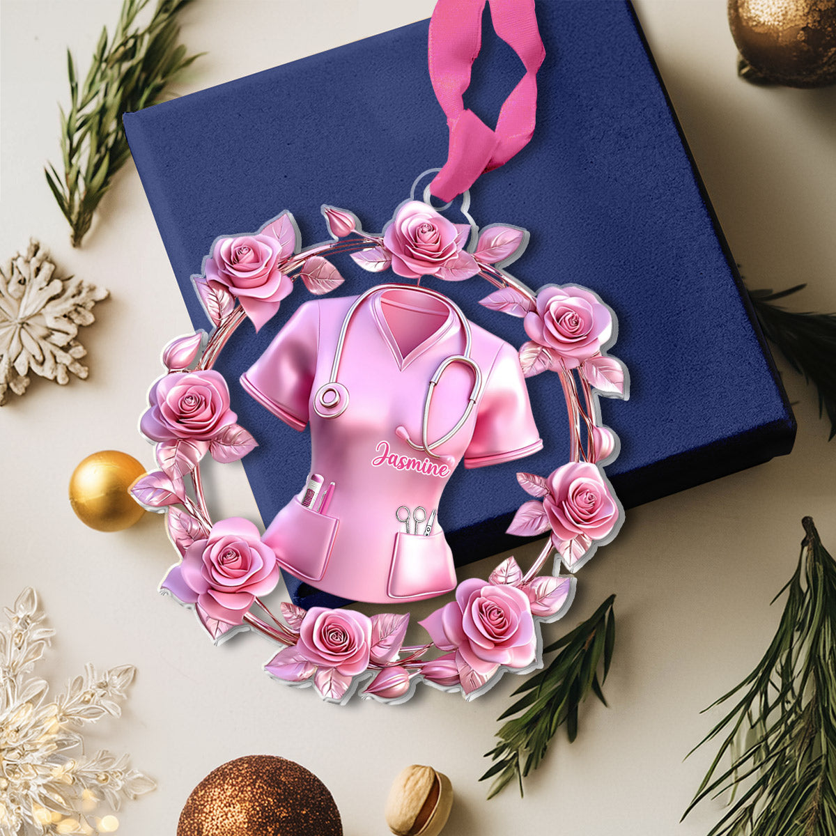 Lorva Nurse Personalized 2D Acrylic Ornament Pink Healing