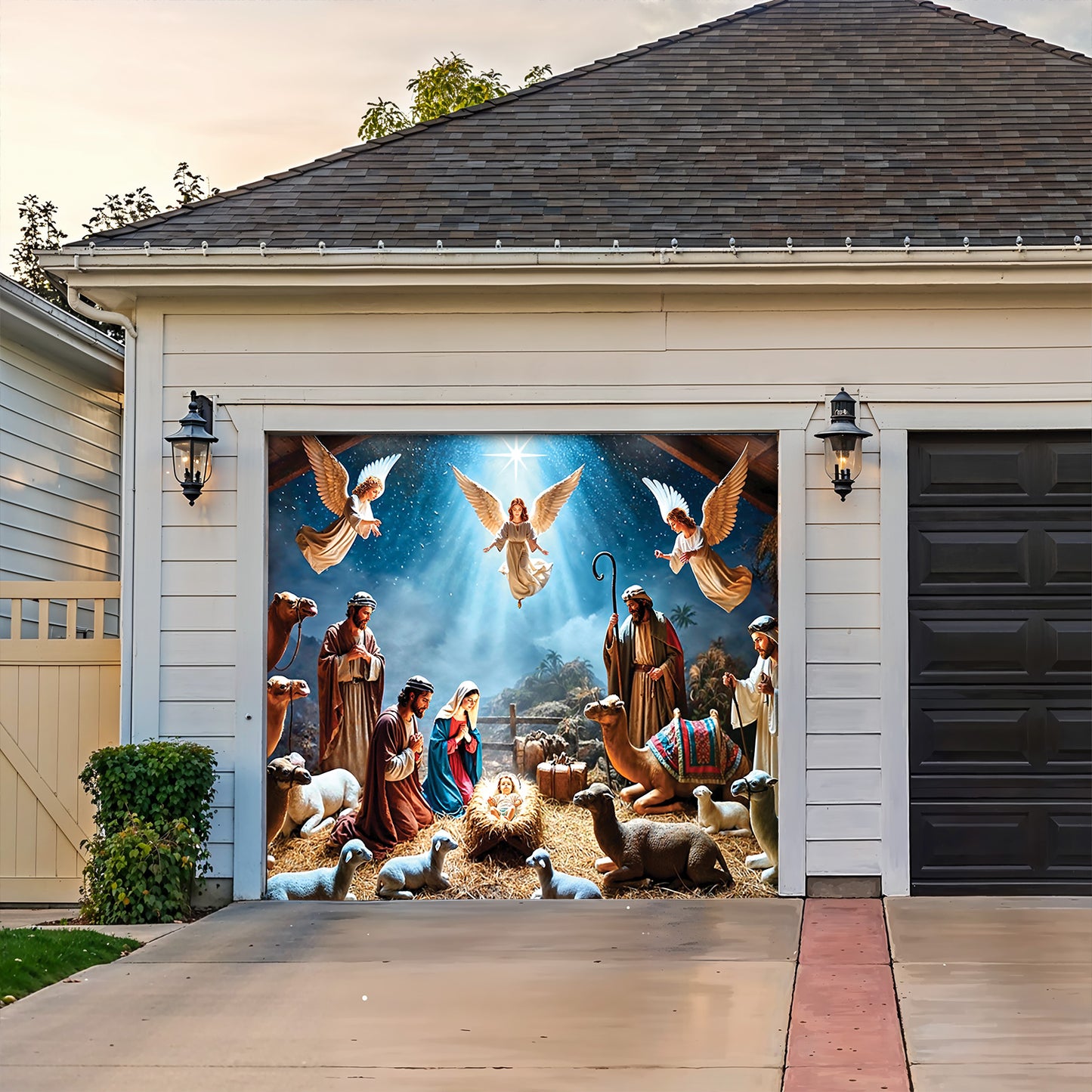 Lorva Christmas Garage Door Banner Decoration Manger Scene