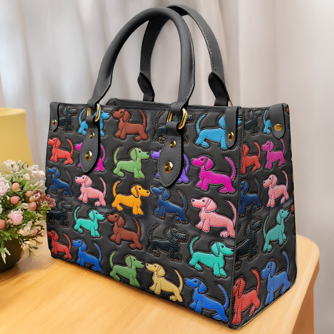 Lorva Dachshund Leather Bag Colorful