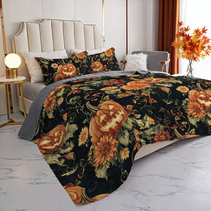 Halloween Lorva All Season Quilt 3-Piece Set Midnight Pumpkin Bloom