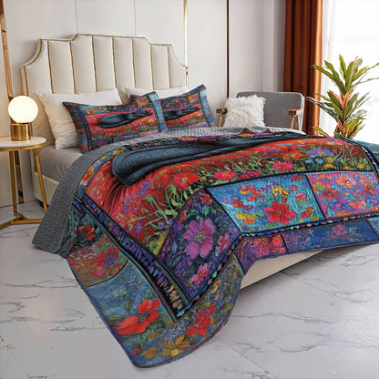 Lorva All Season Quilt 3-Piece Set Mystical Sleeping Black Cat
