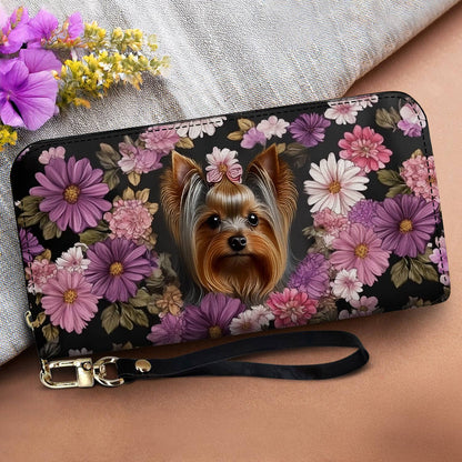 Lorva Leather Wallet Yorkie Charm, Floral Grace