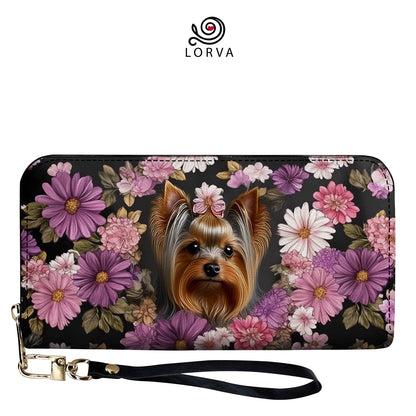 Lorva Leather Wallet Yorkie Charm, Floral Grace
