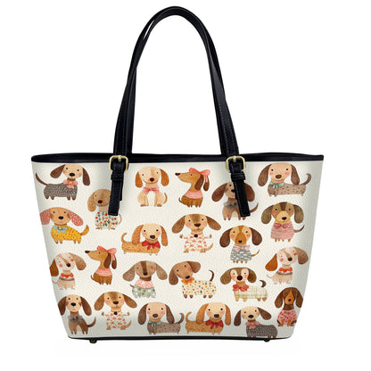 Lorva Dachshund Leather Tote Bag Cutie Doxie