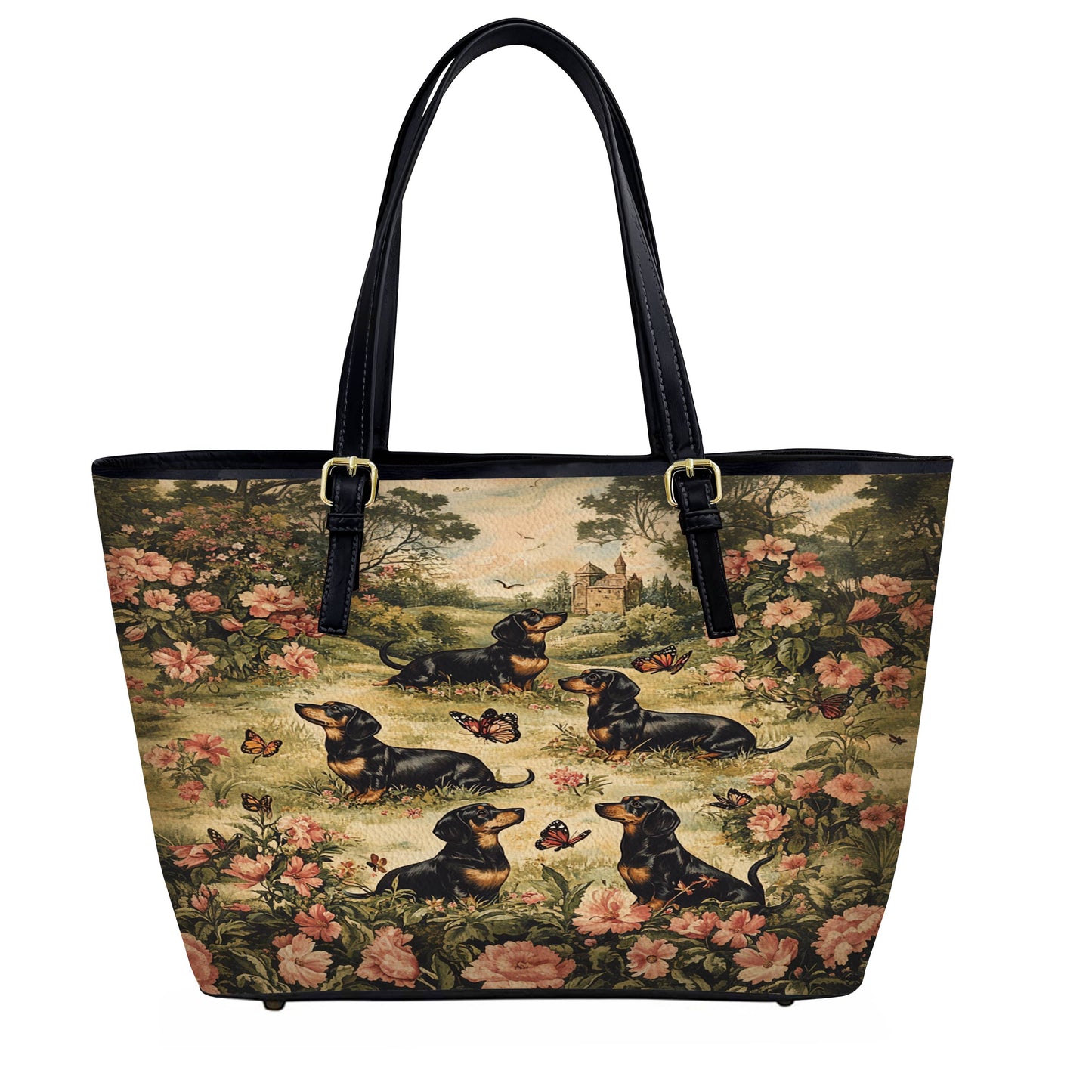Lorva Leather Tote Bag Dachshund Garden Manor