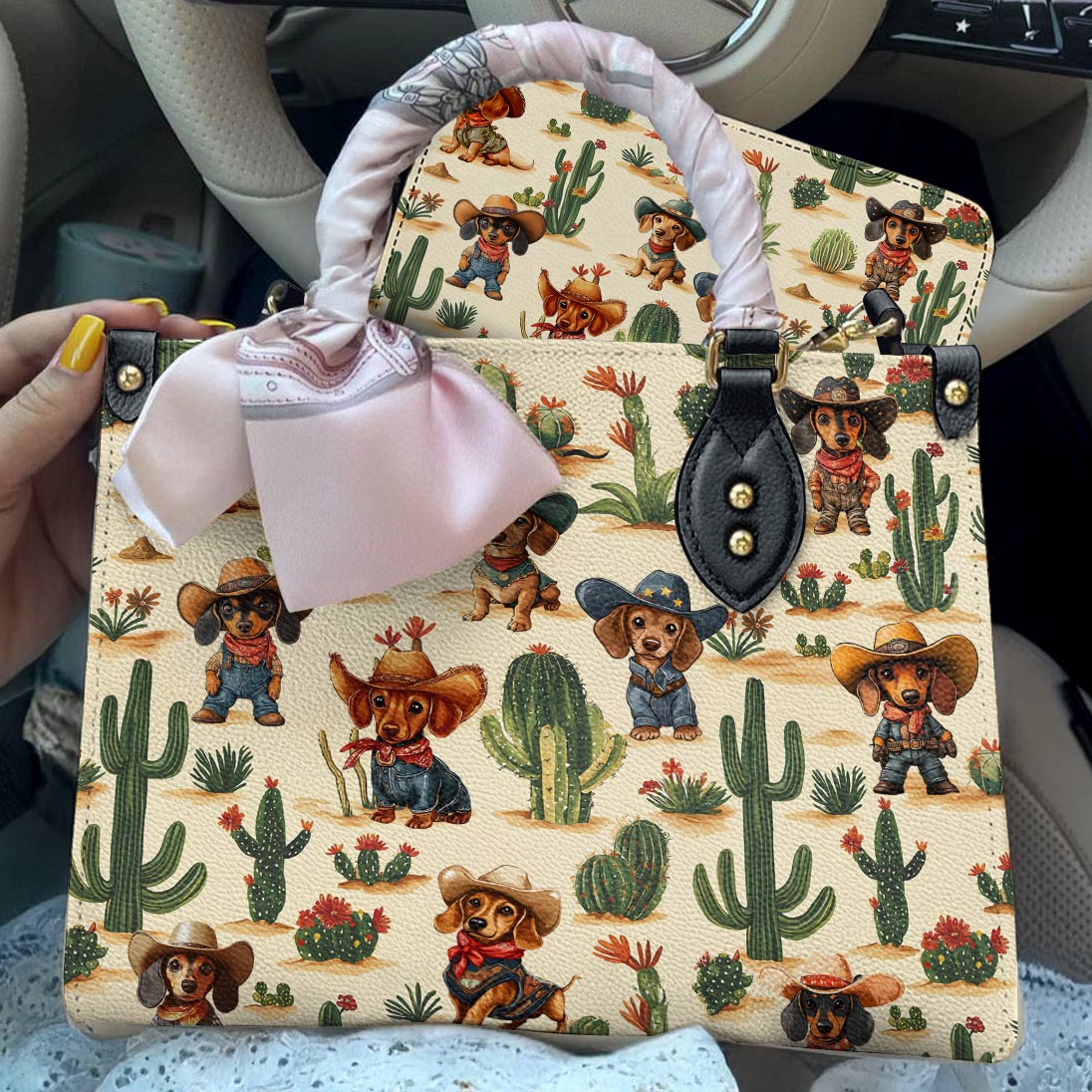 Lorva Dachshund Leather Bag Cowboy Cactus Crew
