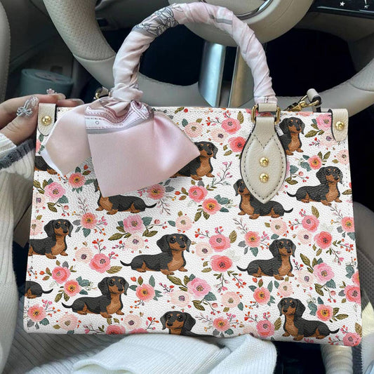 Lorva Leather Bag Charming Floral Dachshund