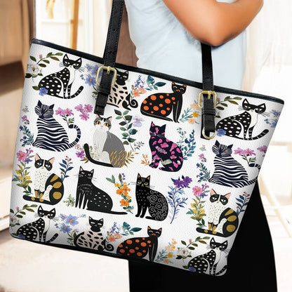 Lorva Leather Tote Bag Enchanted Cat Garden