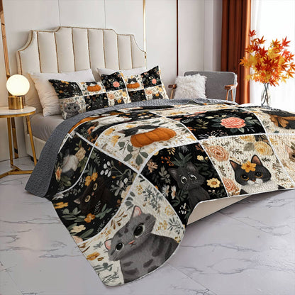 Lorva All Season Quilt 3-Piece Set Autumn Floral Cats