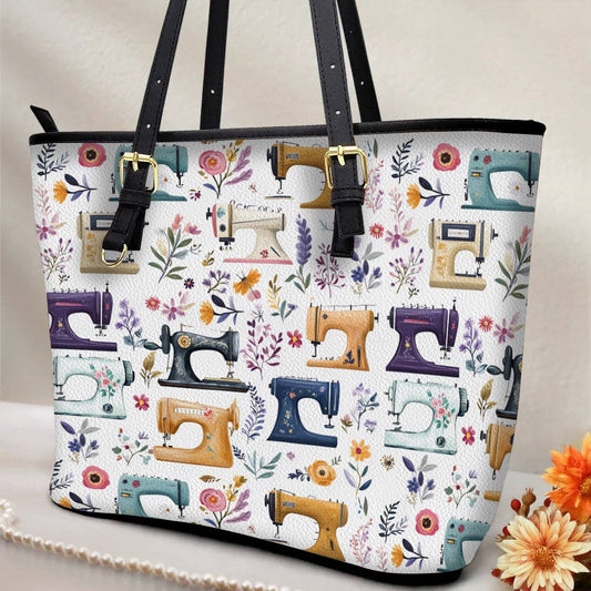 Lorva Leather Tote Bag Floral Sewing Machines