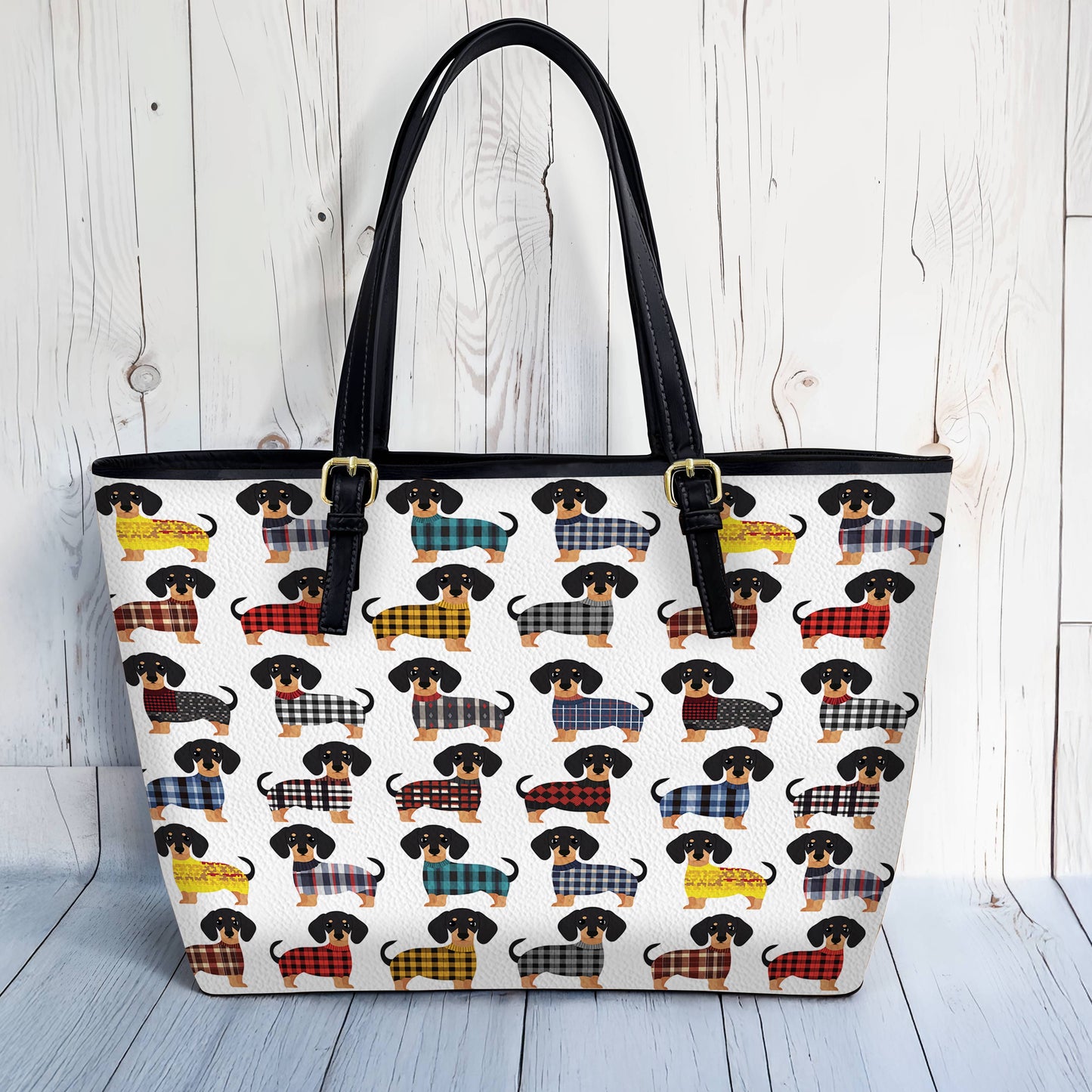 Lorva Leather Tote Bag Amazing Flannel Dachshund