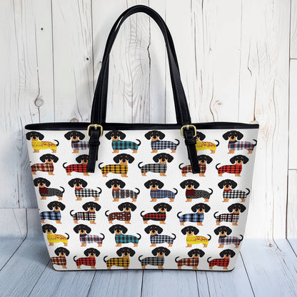 Lorva Leather Tote Bag Amazing Flannel Dachshund