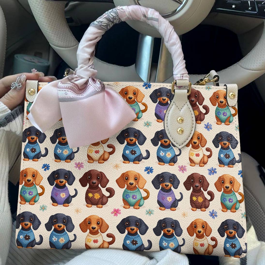 Lorva Leather Bag Dachshund Sweater Delight