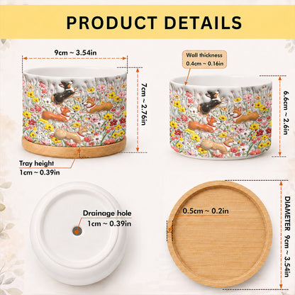 Lorva Corgi Flat Print Ceramic Plant Pot Cute Field Flowers