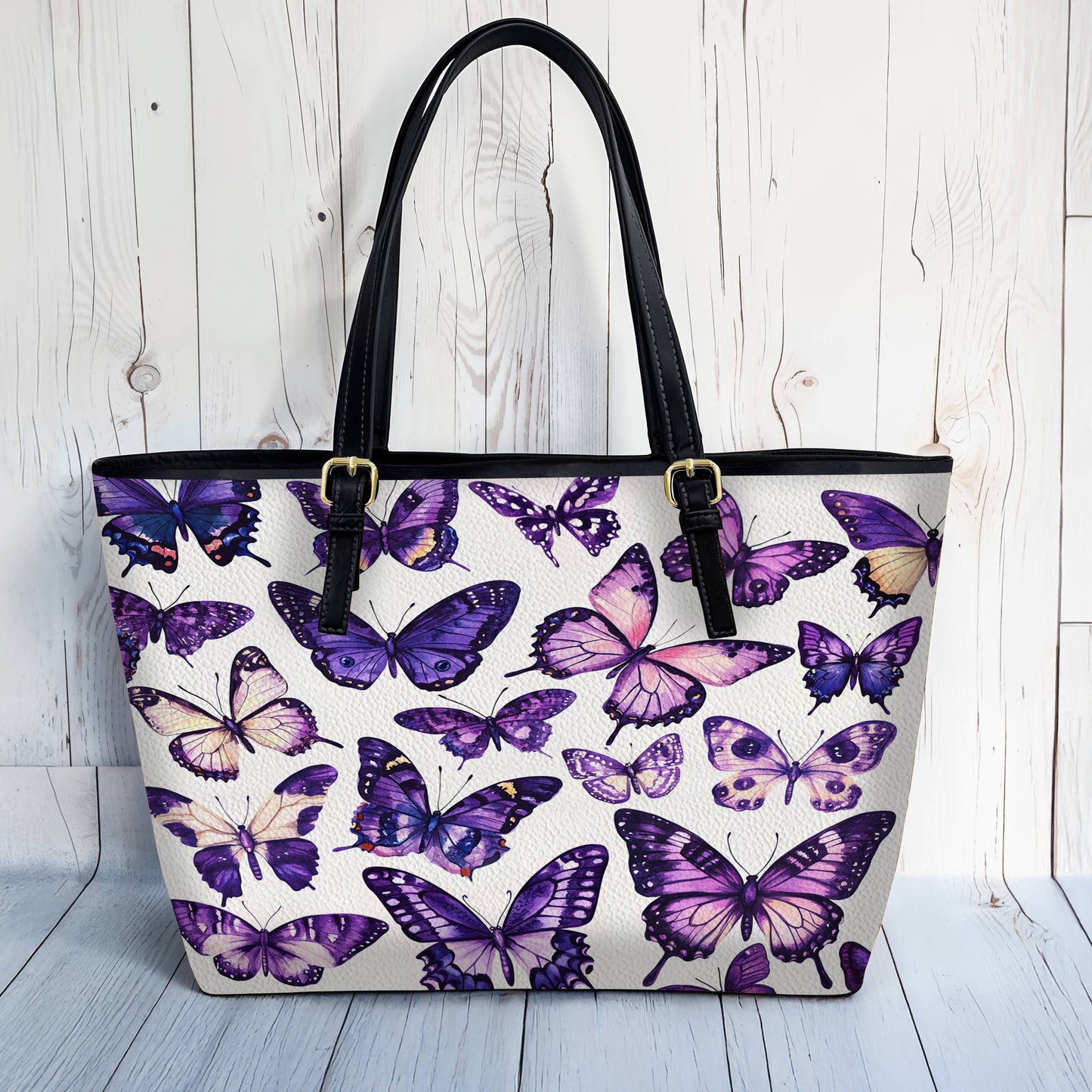 Lorva Leather Tote Bag Purple Butterfly Garden