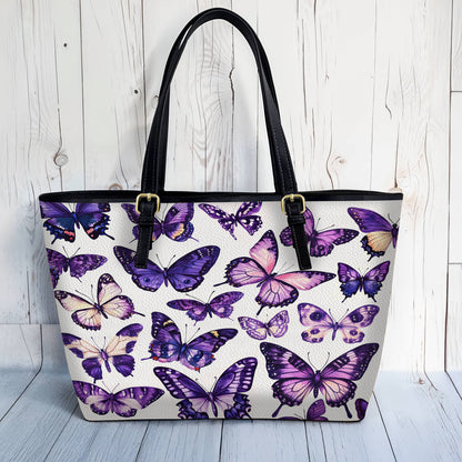 Lorva Leather Tote Bag Purple Butterfly Garden