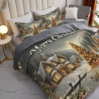 Lorva All Season Quilt 3-Piece Set Vintage Merry Christmas