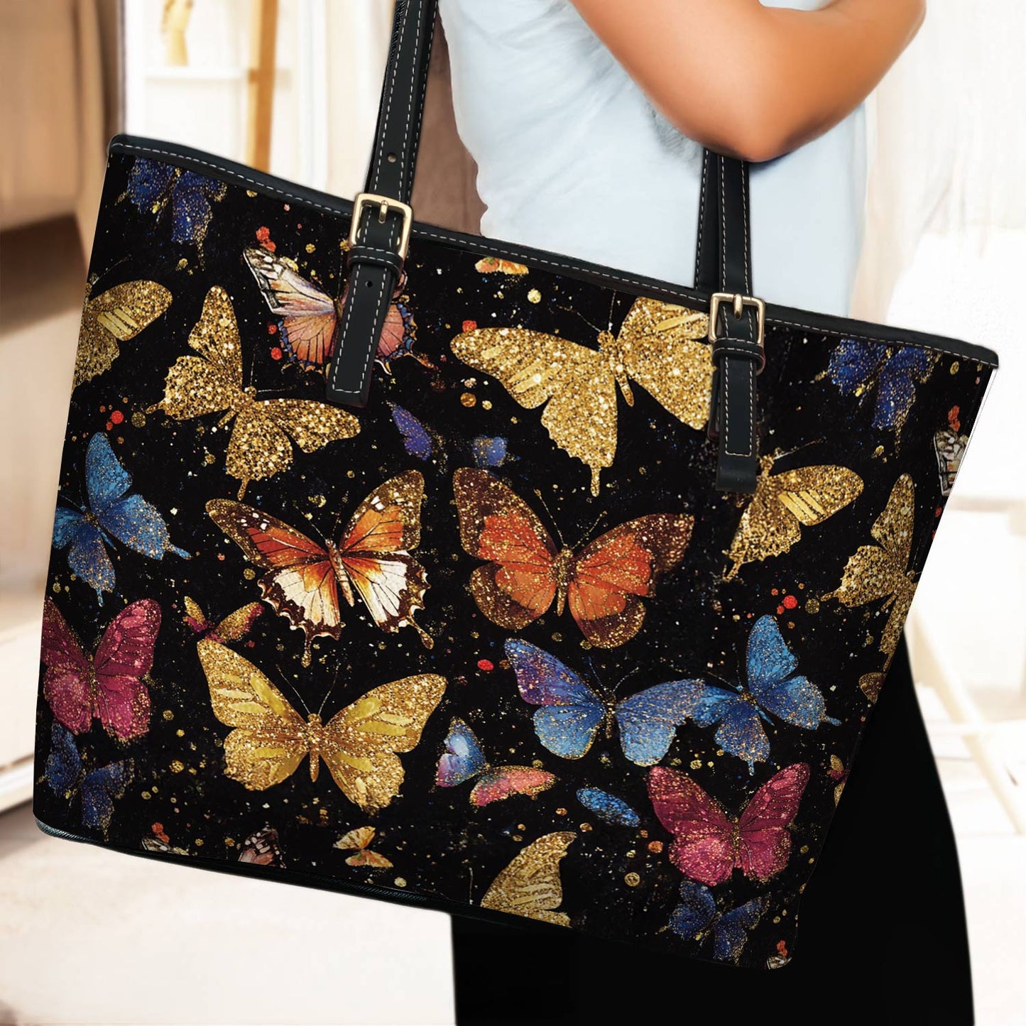Lorva Butterfly Leather Tote Bag Butterfly Galaxy Glow