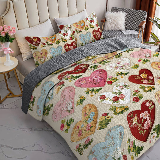 Lorva All Season Quilt 3-Piece Set Charrming Floral Heart Love