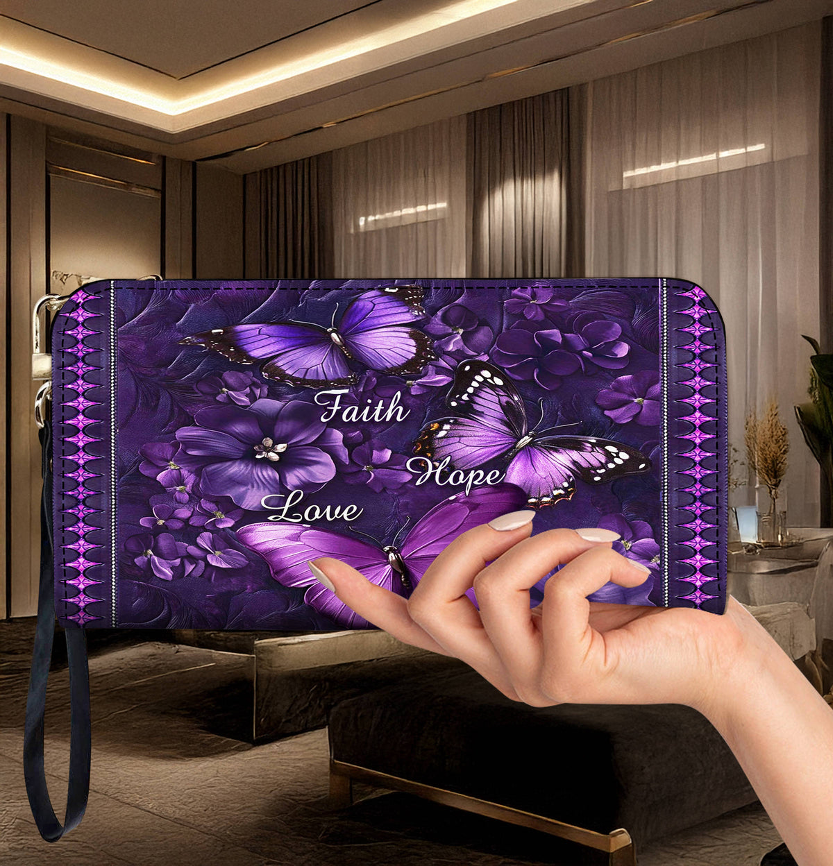 Lorva Butterfly Leather Wallet Faith Hope Love