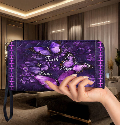 Lorva Butterfly Leather Wallet Faith Hope Love
