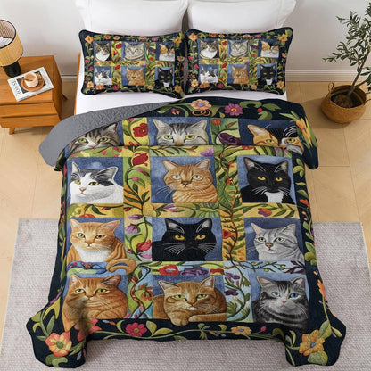 Lorva Cat All Season Quilt 3-Piece Set Mysterious Garden