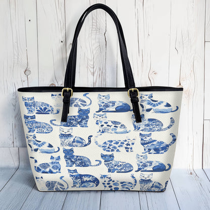 Lorva Leather Tote Bag Cerulean Catscape