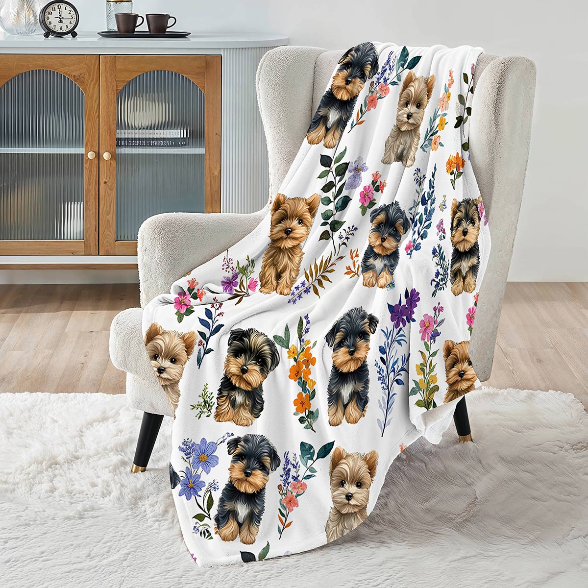Lorva Fleece Blanket Charming Yorkie Floral