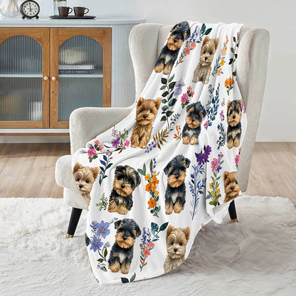 Lorva Fleece Blanket Charming Yorkie Floral