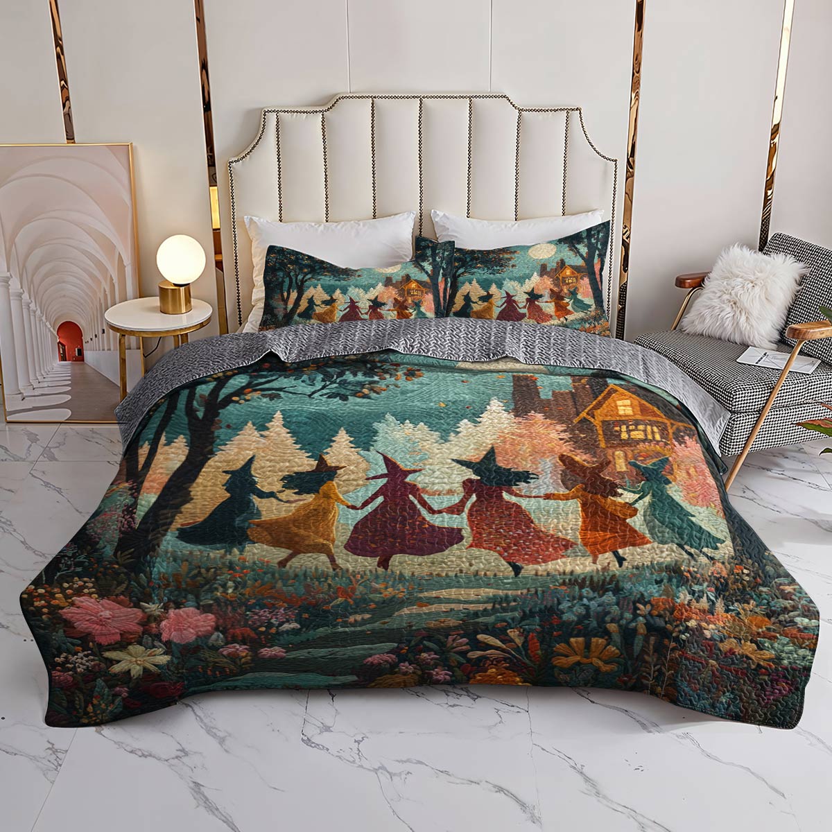 Witch Lorva All Season Quilt 3-Piece Set Autumn Witch Dance