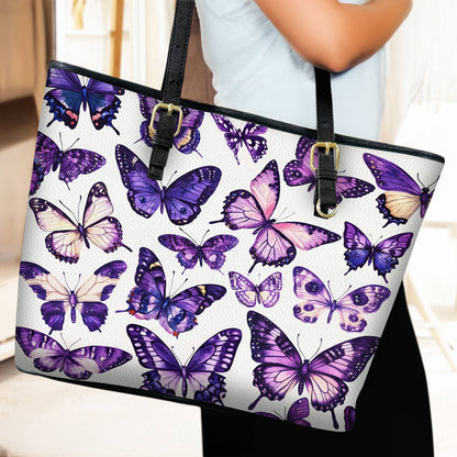 Lorva Leather Tote Bag Purple Butterfly Garden