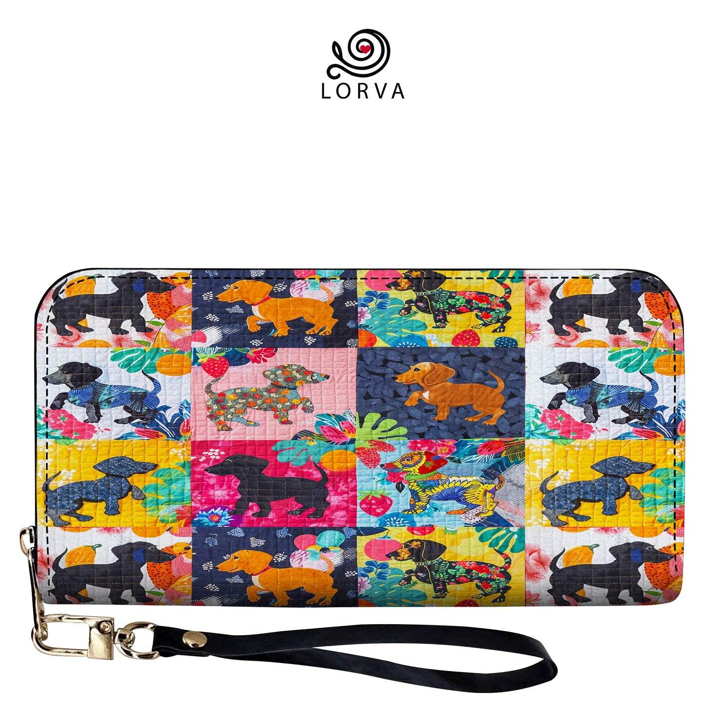 Lorva Leather Wallet Tropical Patchwork Dachshund
