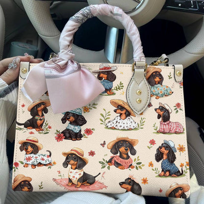 Lorva Dachshund Leather Bag Picnic Doxies