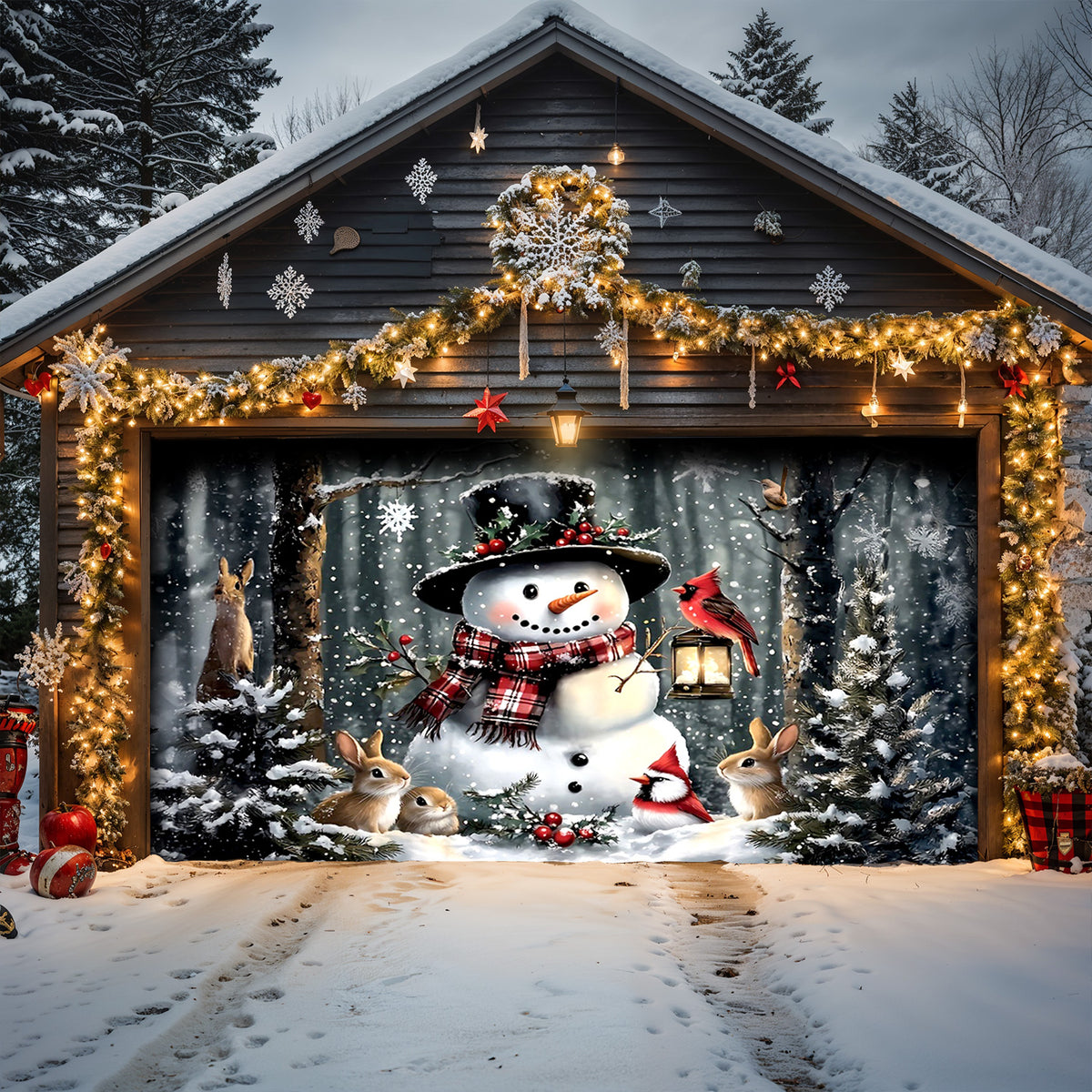 Lorva Snowman Christmas Garage Door Banner Decoration Love Time