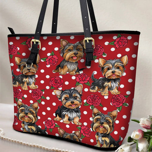 Lorva Leather Tote Bag Charming Rose Yorkie