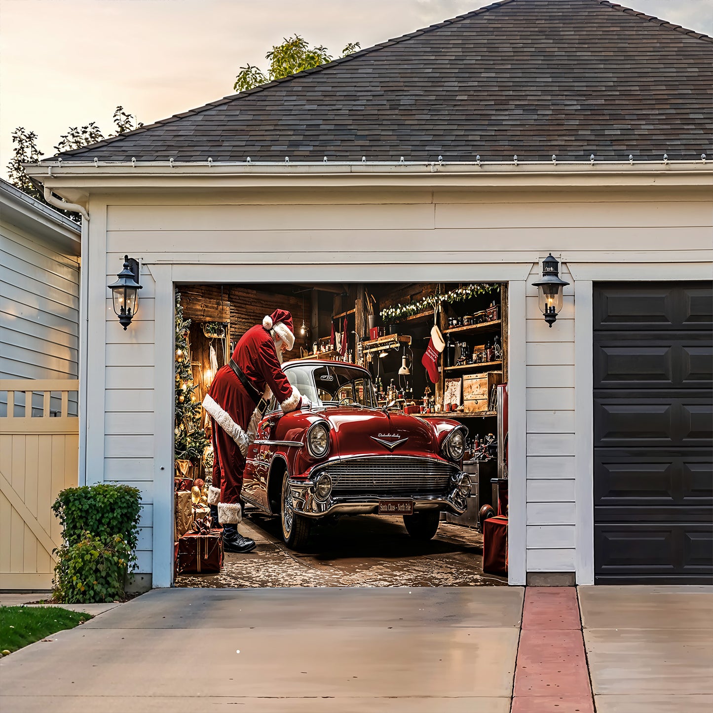 Lorva Christmas Garage Door Banner Decoration Merry Motor Garage