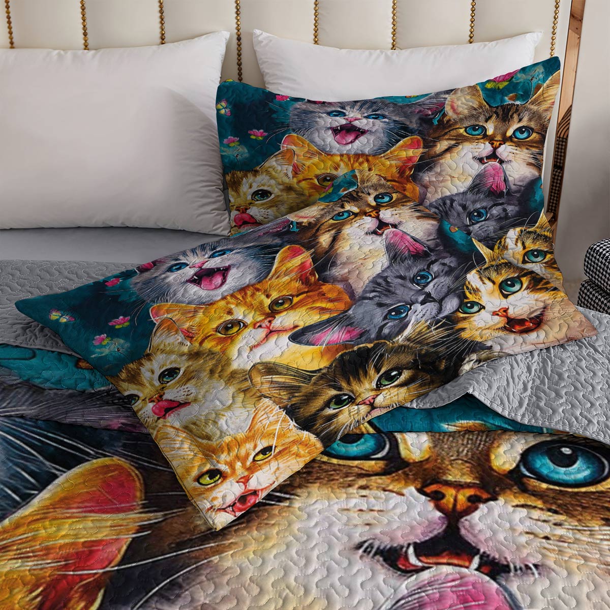 Lorva Cat All Season Quilt 3-Piece Set Playful Friends