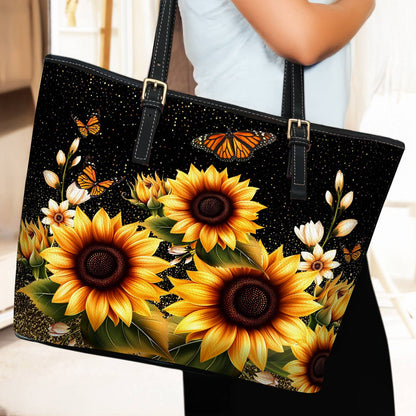 Lorva Leather Tote Bag Golden Sunflower with Monarch Charm