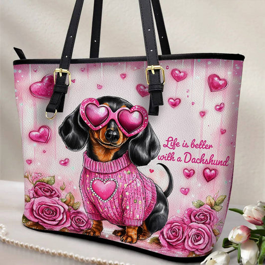Lorva Dachshund Leather Tote Bag Doxie In Love