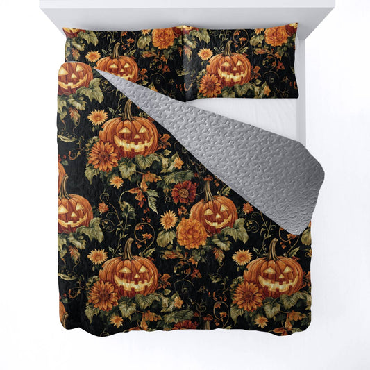 Halloween Lorva All Season Quilt 3-Piece Set Midnight Pumpkin Bloom
