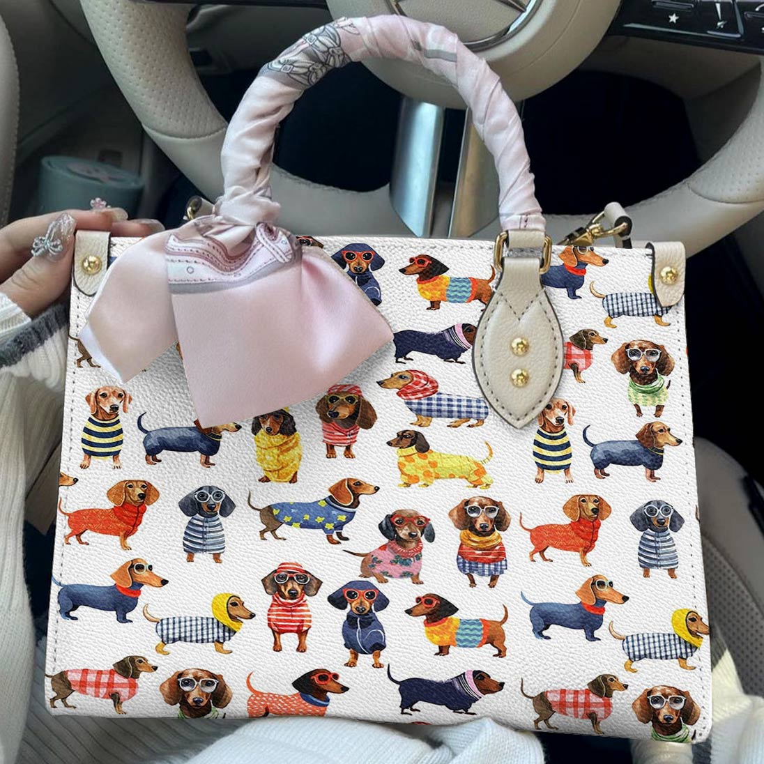 Lorva Leather Bag Dashing Dachshunds