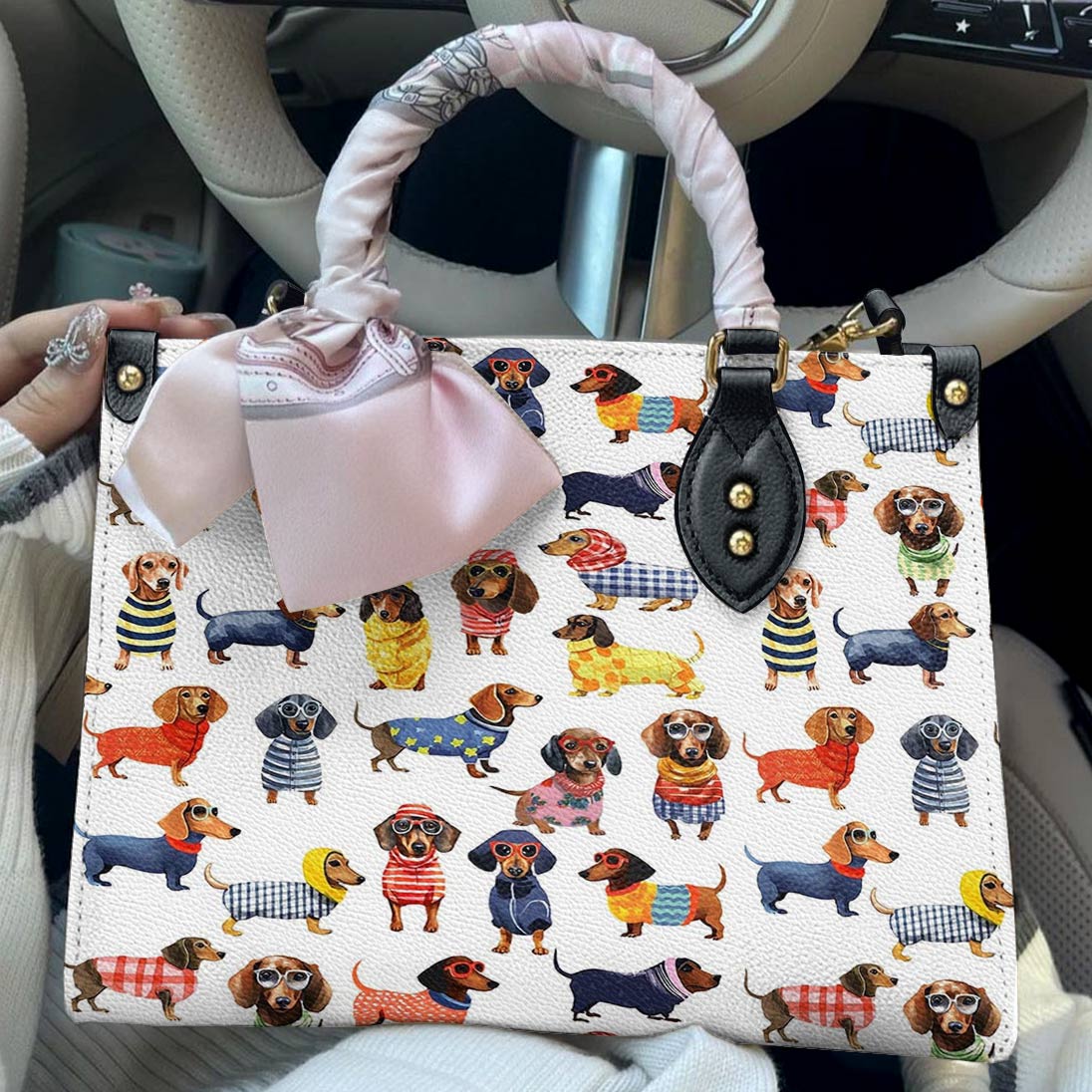Lorva Leather Bag Dashing Dachshunds