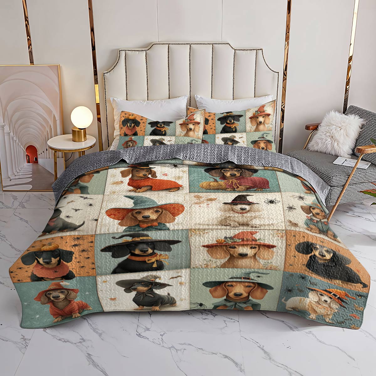 Lorva All Season Quilt 3-Piece Set Dachshund Witch
