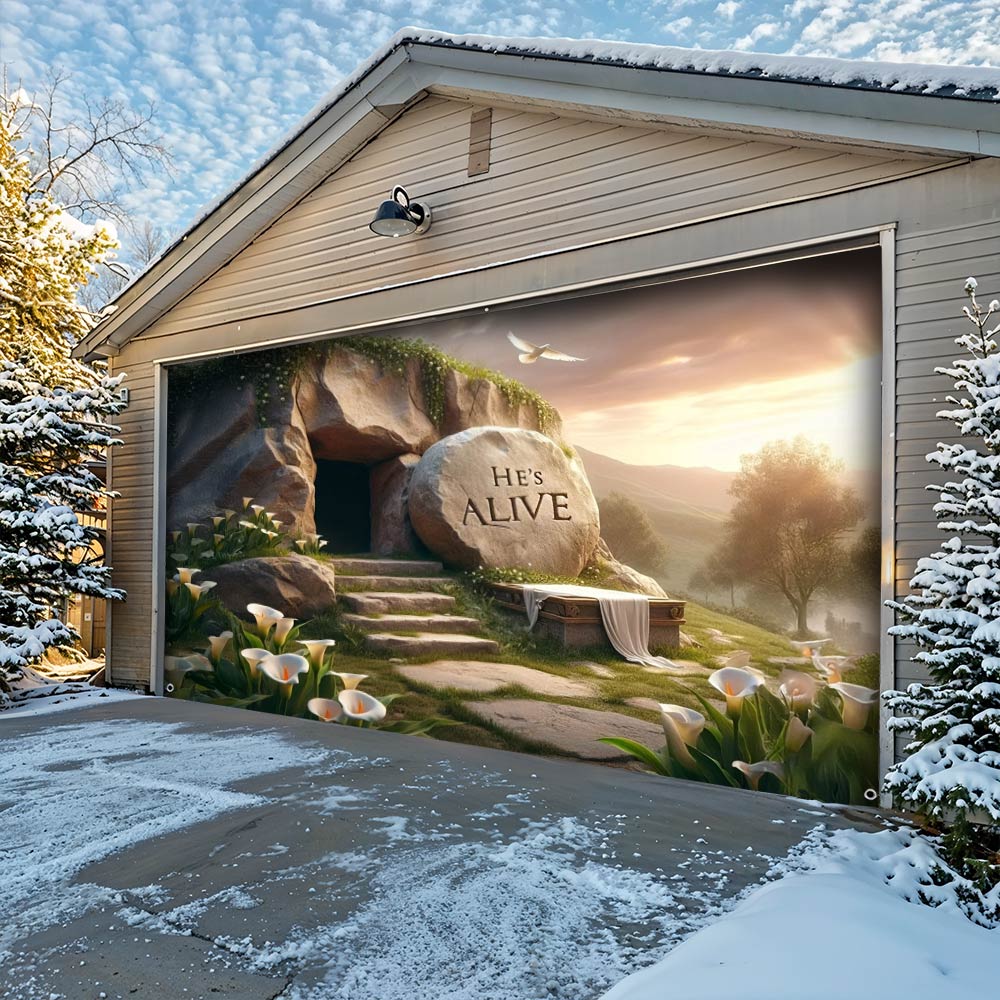 Lorva Garage Door Banner Decoration He's Alive