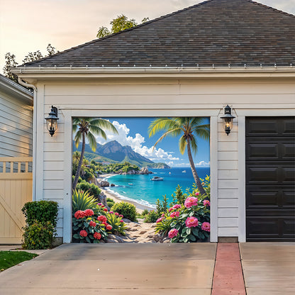 Lorva Garage Door Banner Beautiful Flowers Beach
