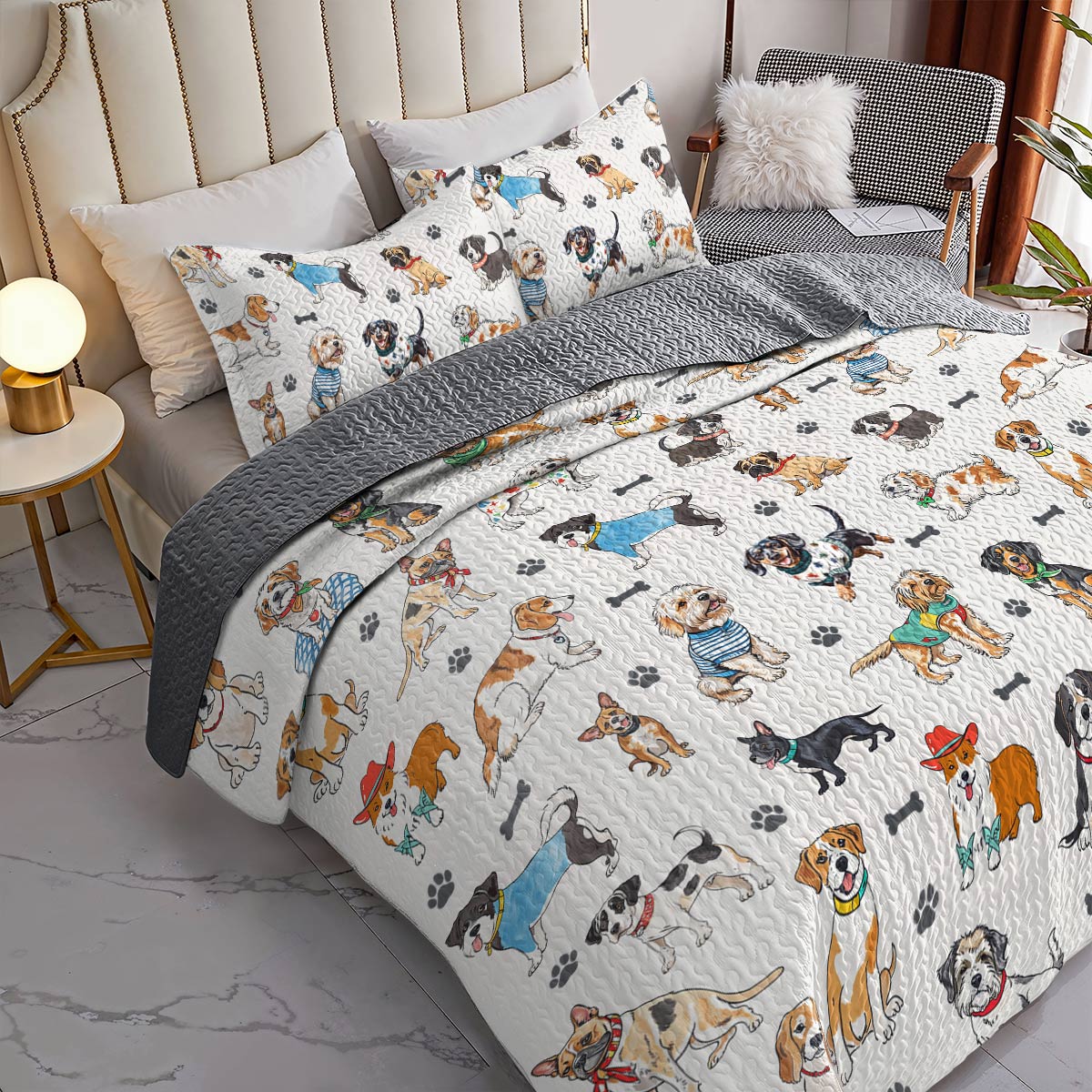 Lorva All Season Quilt 3-Piece Set Cute Dog