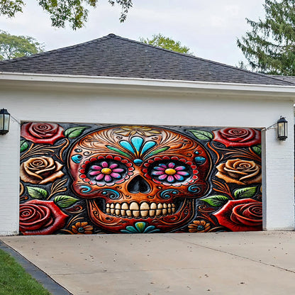 Lorva Garage Door Banner Gorgeous Rose Skull